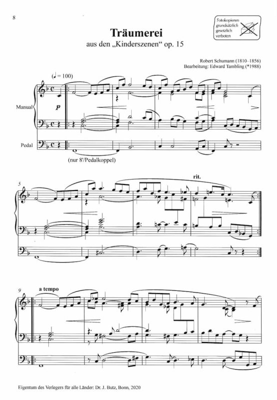 Träumerei Schumann Orgelnoten